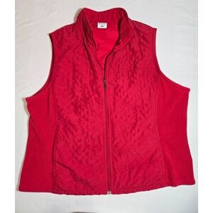 Columbia Red Quilted Fleece Full Zip Vest  Womens Size XL Cozy Warm Cabin Nordic